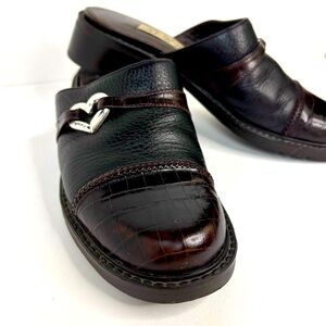 Brighton Kelsey Black Brown Italian Leather Silver Heart Mules Slides Size 6